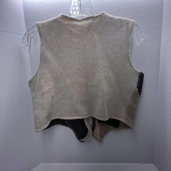 Vintage 80s 90s Lambswool Patchwork Crop Vest Mother-of-Pearl Buttons - Picture 2 of 5